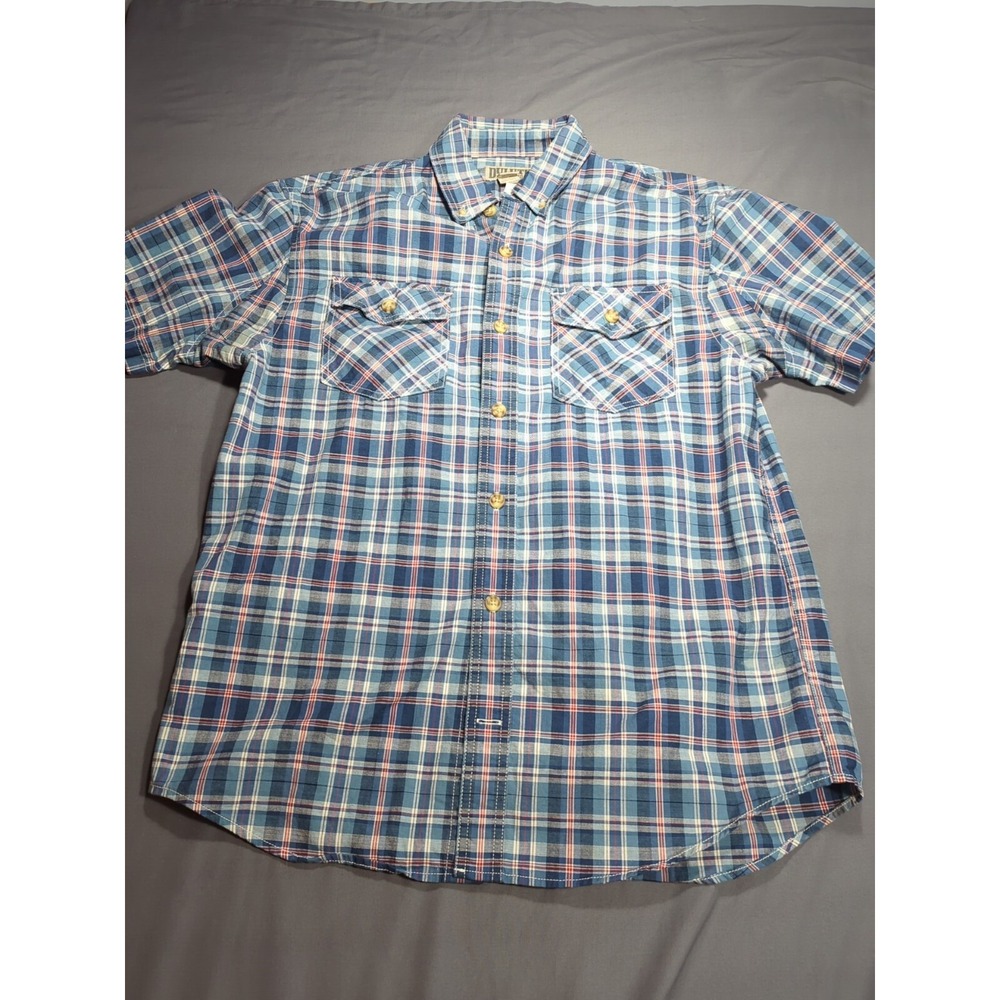 Duluth Trading Wrinkle Fighter Short‎ Sleeve Shirt Button Down Blue Plaid Mens M
